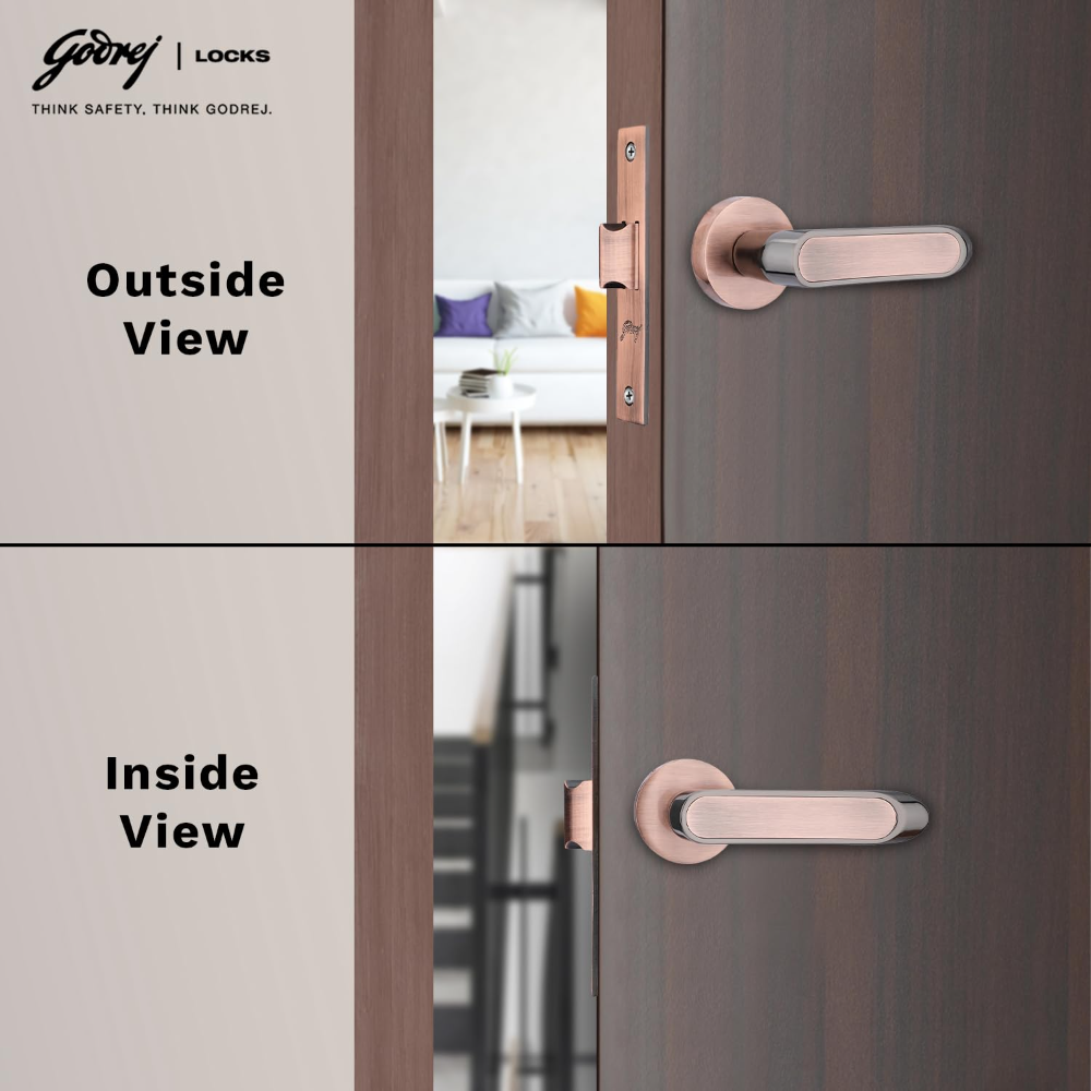 Godrej Mortise Door Handle | Handle for Internal Doors, Bathroom Doors | NEH 21 | Retractable Baby Latch | Black Antique Copper Finish | Keyless Mechanism for Privacy | 5 Years Warranty